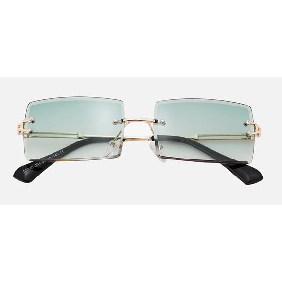 Unisex Rectangular Rimless Green|Blue Tinted  Gold Frame Fashion Sunglasses NEW - Picture 4 of 6